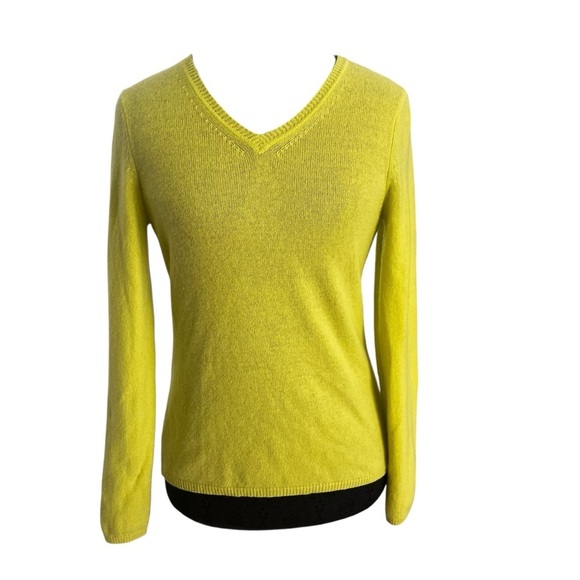 Peck And Peck Cashmere Lime Green 2-Ply Cashmere V Neck Sweater Size Small - Picture 1 of 7